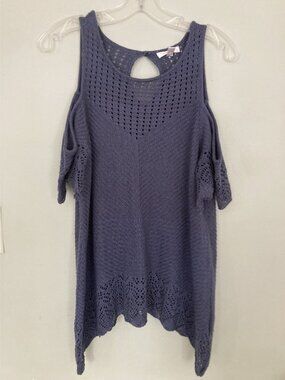 Lauren Conrad Womens Purple Cold Shoulder Crochet Knit Top L
